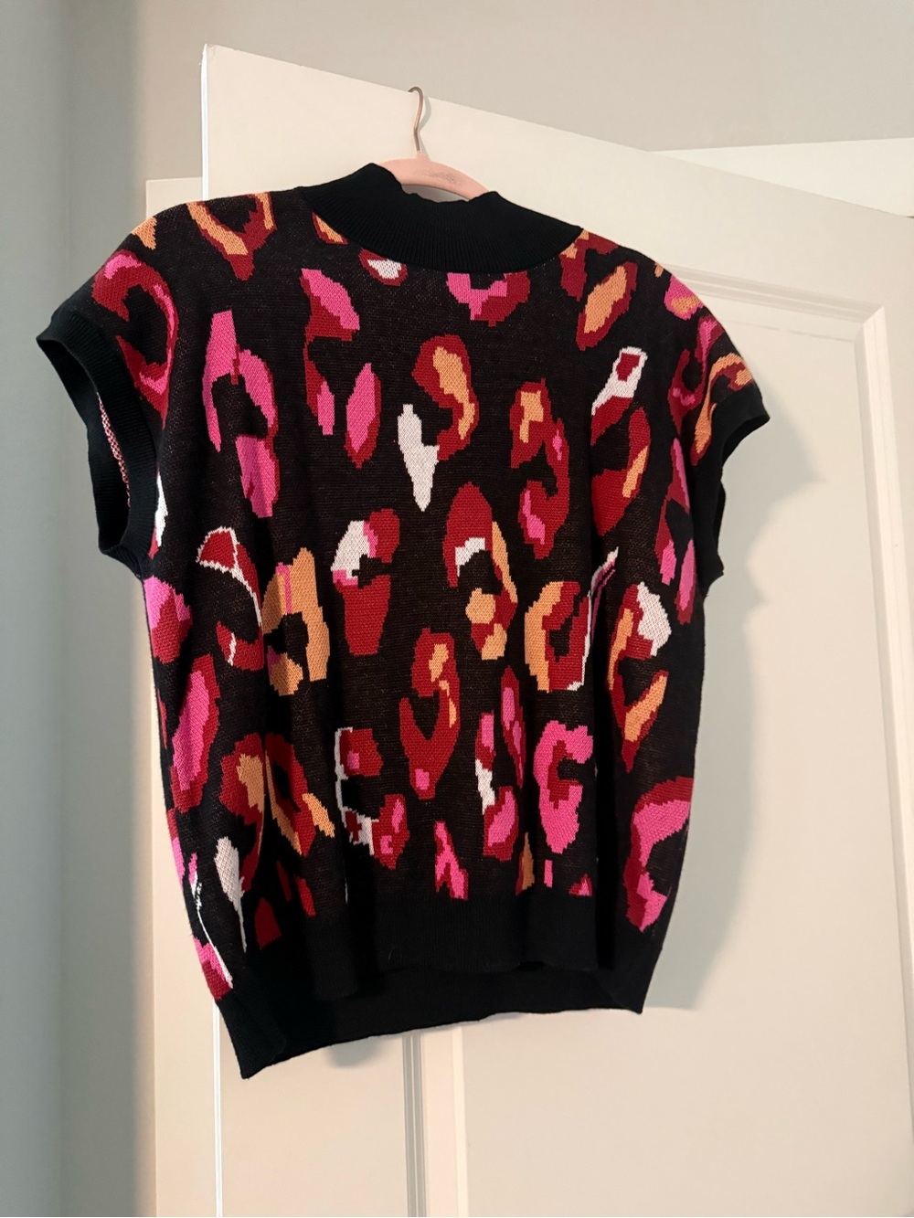 Black Pink & Red Leopard Print Knit Sweater